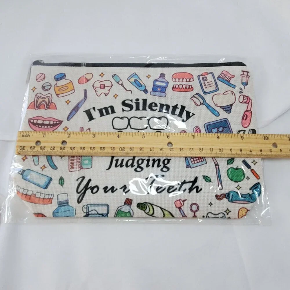 Dental-Themed Cosmetic Bag Canvas Zipper Pouch 